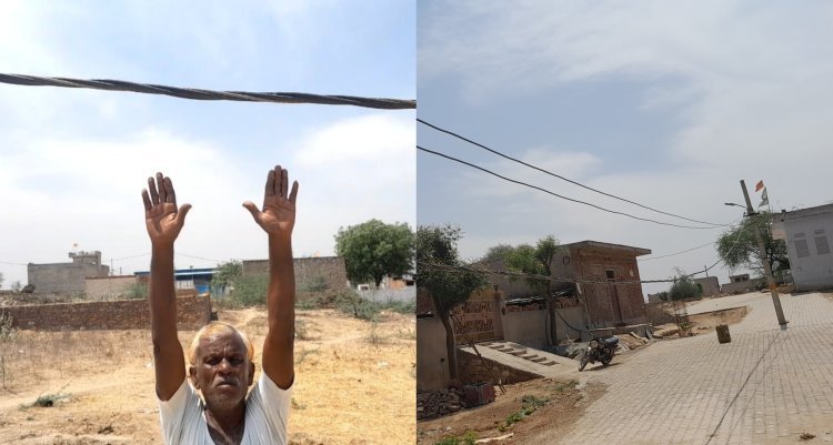 बीच सड़क पर बिजली का पोल और झूलते तार दे रहे हादसों को दावत
