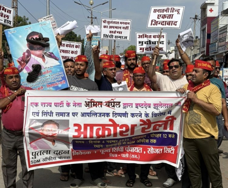 पूज्य सिंधी पंचायत ने निकाली आक्रोश रैली फूंका पुतला   राजस्थान व केन्द्र सरकार के नाम कठोर कार्रवाई हेतु उपखंड अधिकारी को सोपा ज्ञापन 