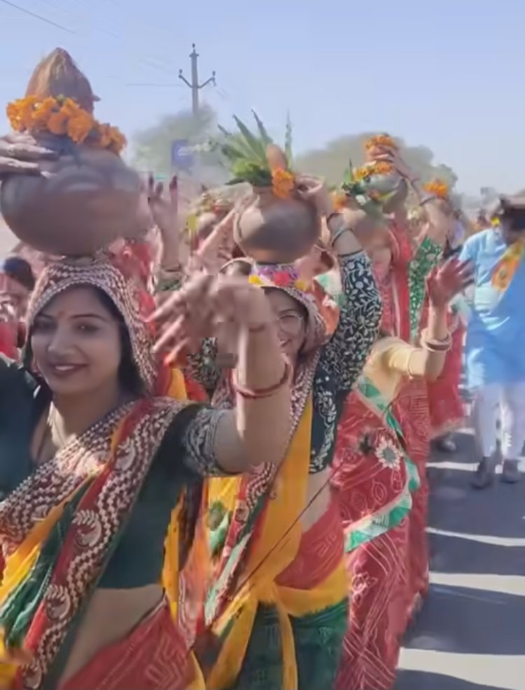 भंडाना में प्रतिमाओं का प्राण प्रतिष्ठा को लेकर निकाली कलश यात्रा