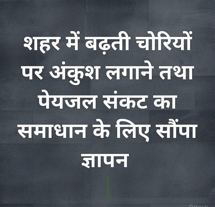 शहर में बढ़ती चोरियों पर अंकुश लगाने तथा पेयजल संकट का समाधान के लिए सौंपा ज्ञापन 