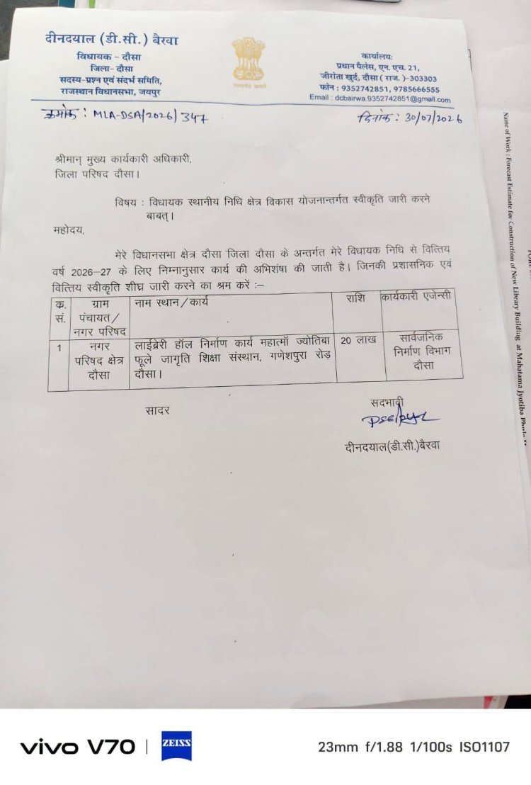 विधायक डी सी बैरवा ने सैनी समाज को दी ऐतिहासिक सौगात